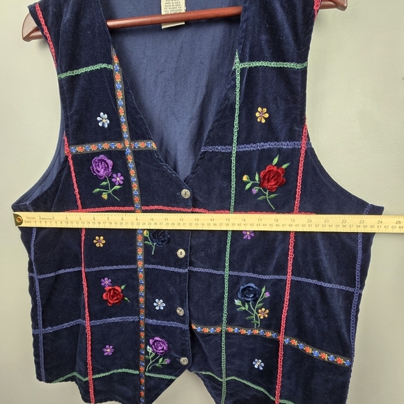 STUDIO COLLECTION Vintage Velvet Embroidered Vest Floral‎ Navy Womens Sz 20W - Picture 8 of 10